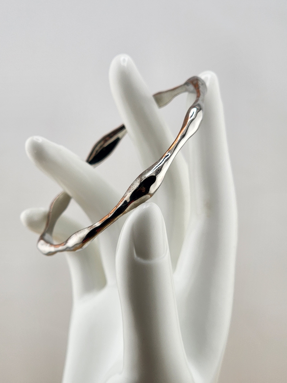 8in Sterling Tone Hammered Wave Bangle Bracelet - C05